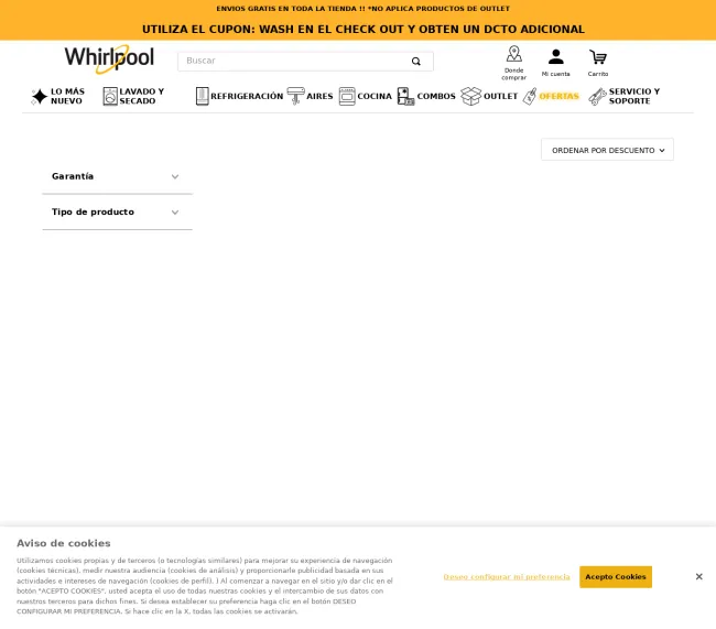 Cupón de descuento de hasta el 40% en electrodomésticos Whirlpool