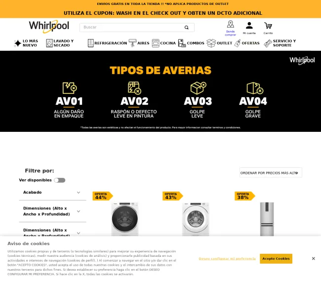 Outlet de electrodomésticos Whirlpool en línea 