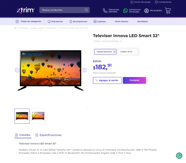 Televisor Innova LED Smart 32" menor precio encontrado 