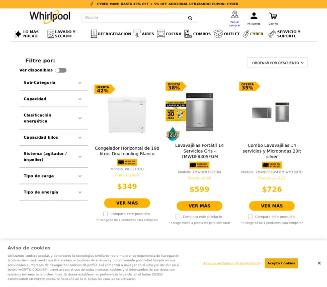 Cupón de descuento del 5% en electrodomésticos Whirlpool