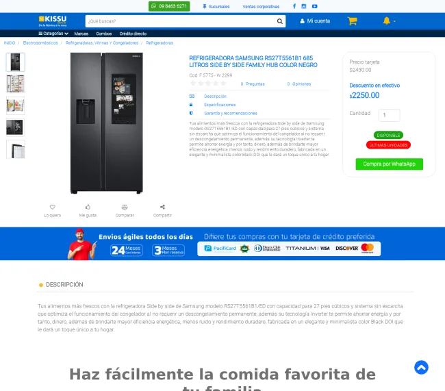 57% de Descuento en Refrigeradora Samsung Side by Side RS27T5561B1 | 685 Litros - Inverter