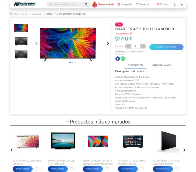 SMART TV 43" ZITRO PRO ANDROID - Novicompu