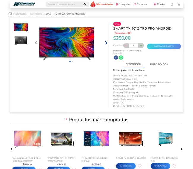 Oferta en Televisores SMART TV 40" ZITRO PRO ANDROID - Novicompu