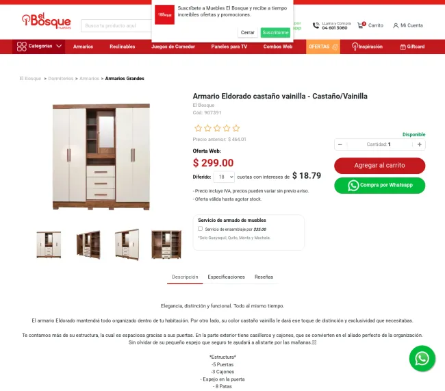 36% de Descuento en Armario Eldorado-Muebles El Bosque - El Bosque