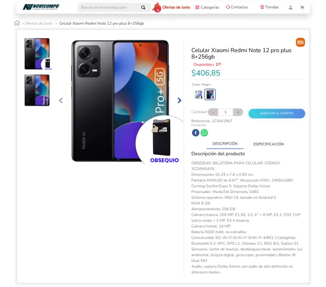 Oferta En Celular Xiaomi Redmi Note 12 Pro Plus 8256gb Novicompu 7554