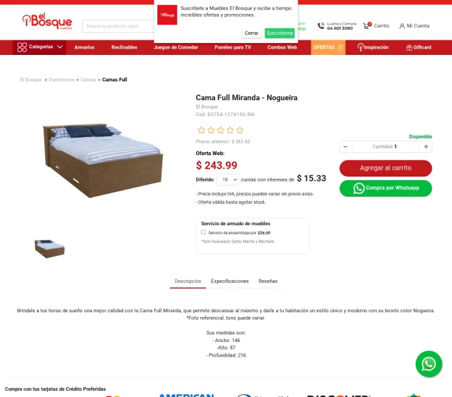 33% de Descuento en Cama Full Miranda-Muebles El Bosque - El Bosque