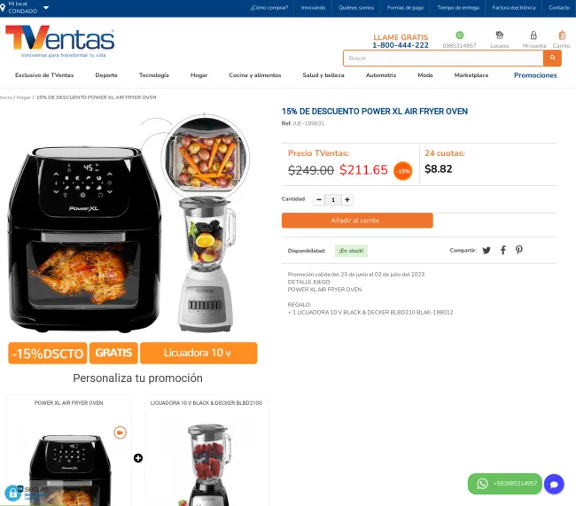 15% DE DESCUENTO POWER XL AIR FRYER OVEN - TVentas - Compras Online en Ecuador