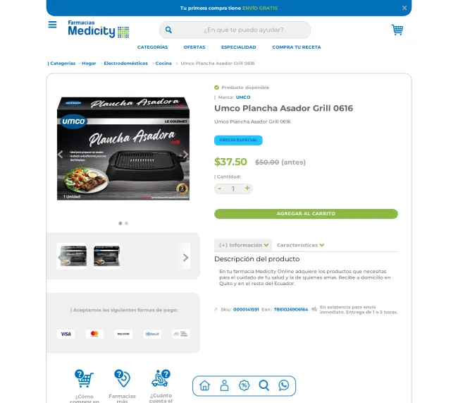 25% de Descuento en Umco Plancha Asador Grill 0616 - Farmacias Medicity