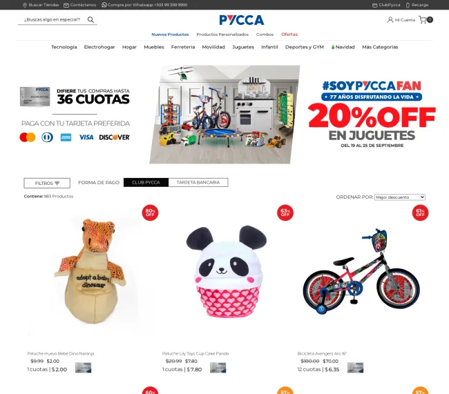 Cupón de descuento del 20% en juguetes en Pycca