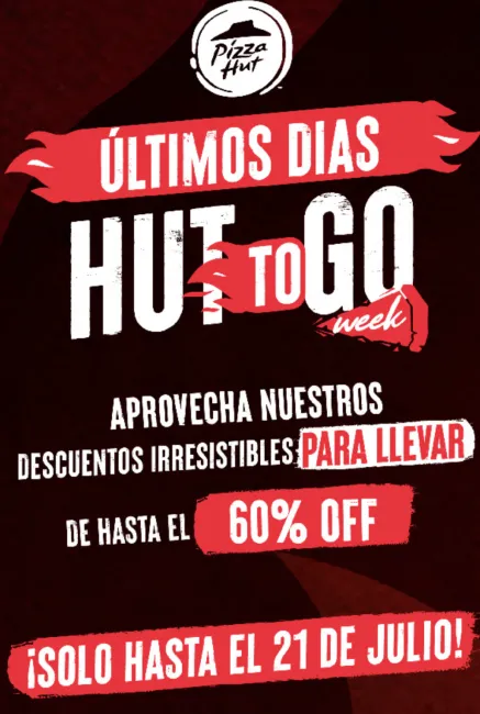Hasta el 60% de descuento en pizza para llevar en PiaazaHut