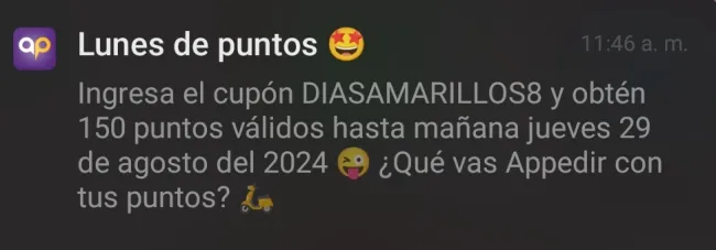 Cupón de 150 puntos en Appedir agosto 2024