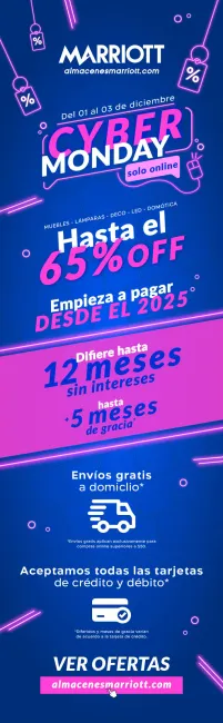 Hasta el 65% de descuento en Almacenes Marriot Cyber Monday