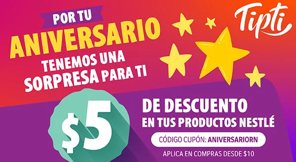 Cupón de $5 de regalo al comprar productos Nestle por Tipti
