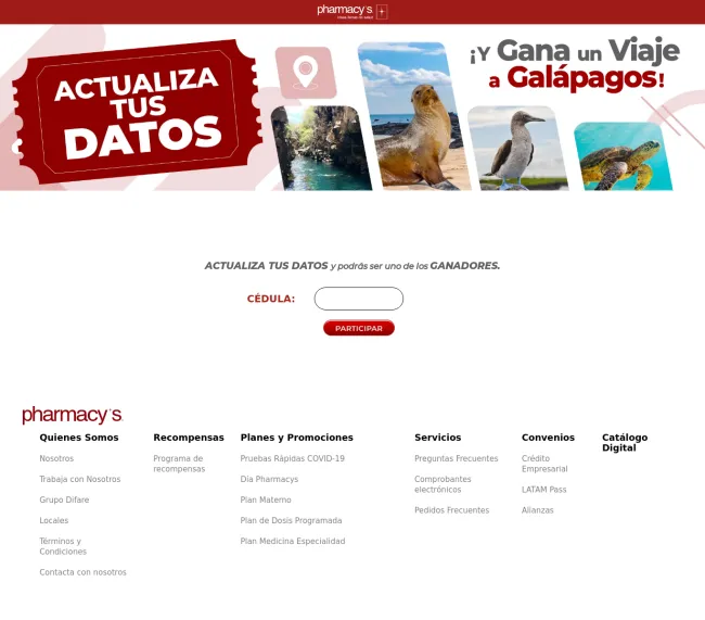 Gana un viaje a Galápagos por actualizar tus datos en Pharmacys