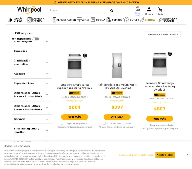 Hasta el 45% de descuento en electrodomésticos Whirlpool