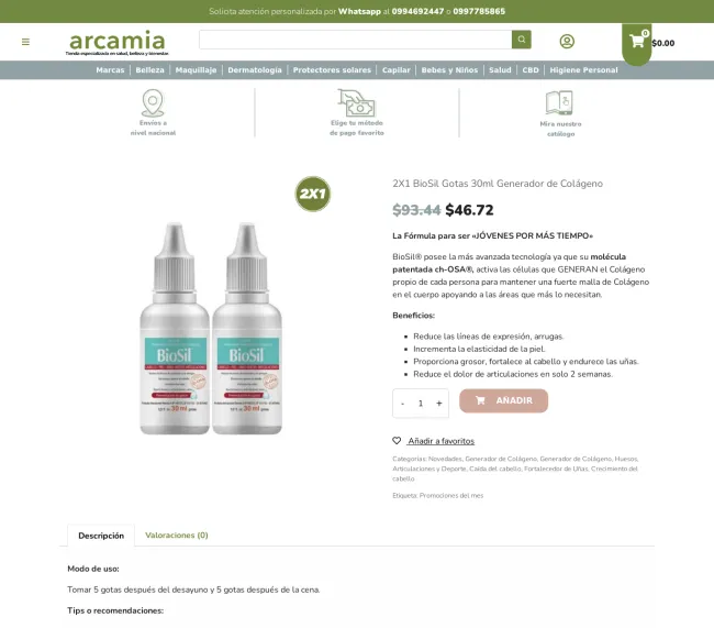 2X1 BioSil Gotas 30ml Generador de Colágeno al 50% de descuento