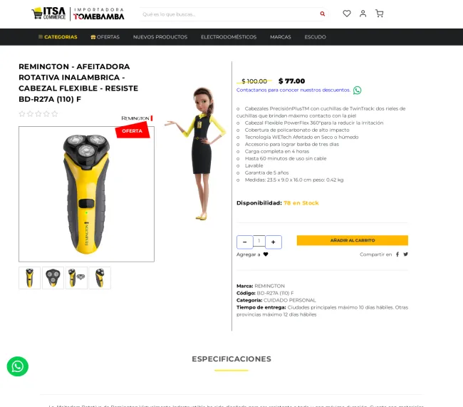 REMINGTON AFEITADORA ROTATIVA INALAMBRICA con 23% de descuento