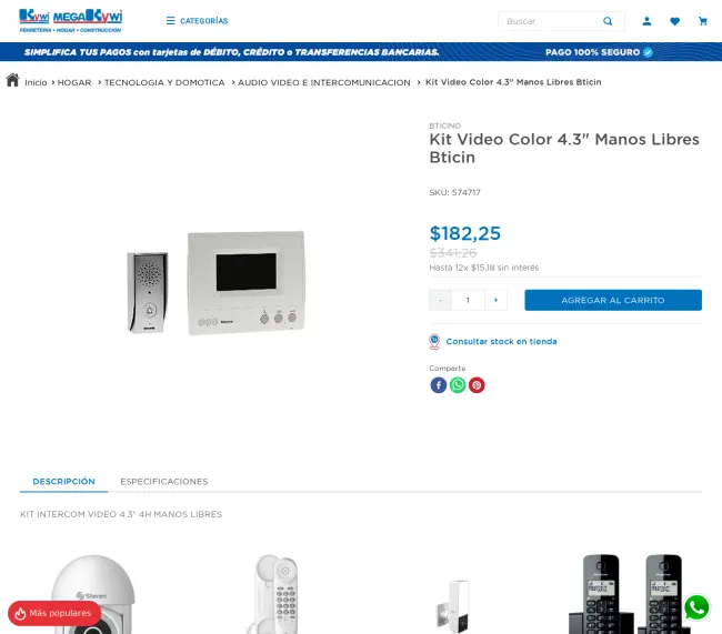 Kit Video Color 4.3" Manos Libres Bticin al 43% de descuento!