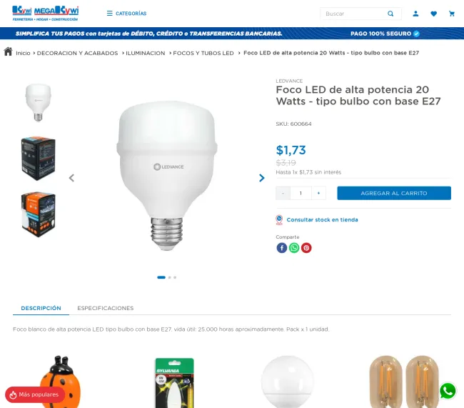 Foco LED de alta potencia 20 Watts con 46% de descuento