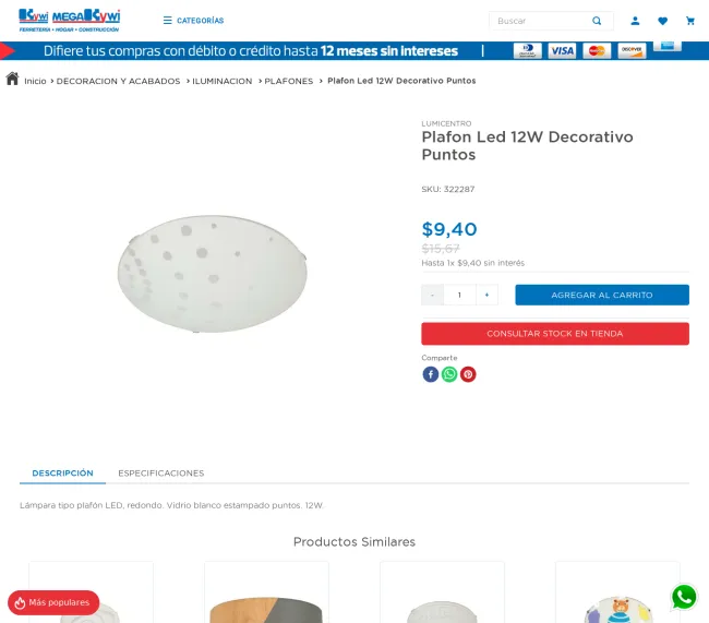 Plafon Led 12W Decorativo Puntos en descuento del 43%