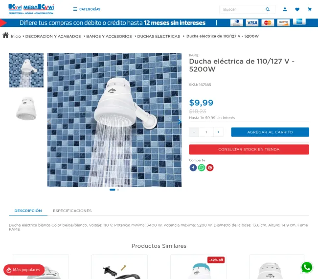 Ducha eléctrica de 110/127 V - 5200W al 45% de descuento