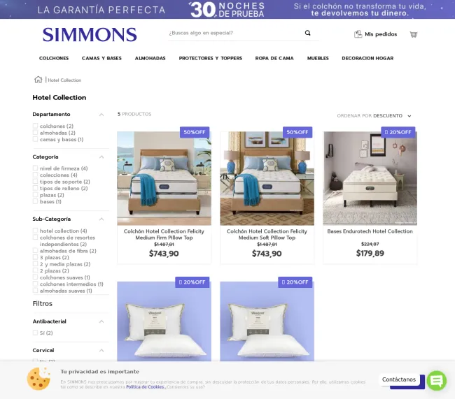 Hasta el 35% de descuento en colchones y almohadas Simmons