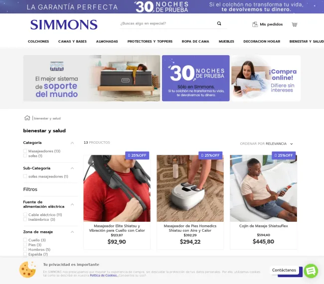 Masajeasoeres con el 25% de descuento en Simmons