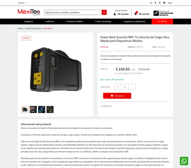 Generador de energía para 8 horas