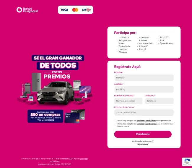 Compra con tarjetas Banco Guayaquil y podrás ganar un Mazda