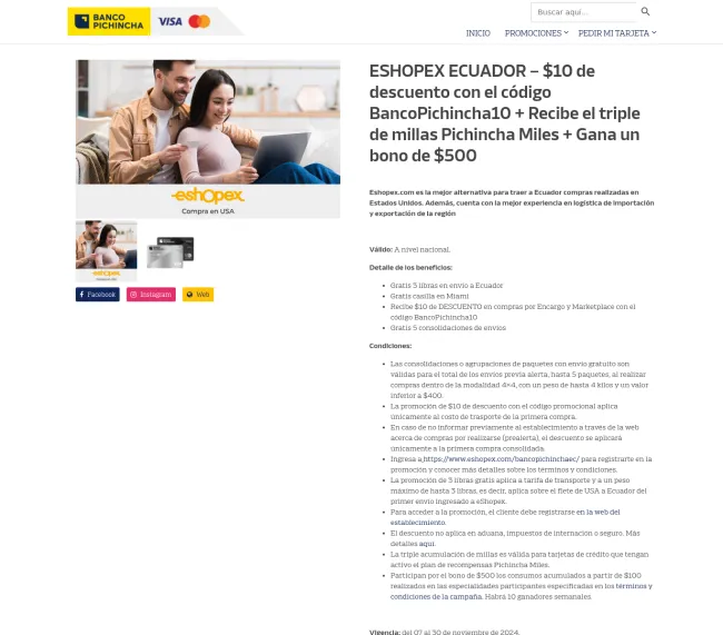 ESHOPEX ECUADOR – cupón de $10 de descuento