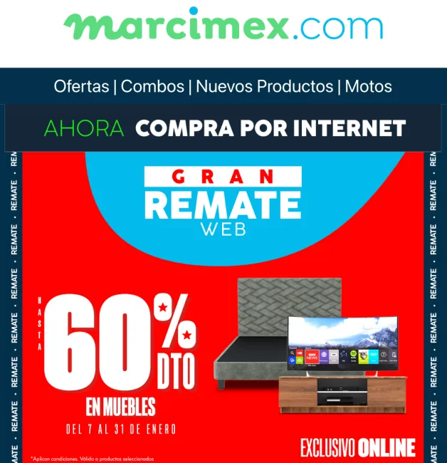 Hasta el 60% de descuento en muebles comprando en línea en Marcimex