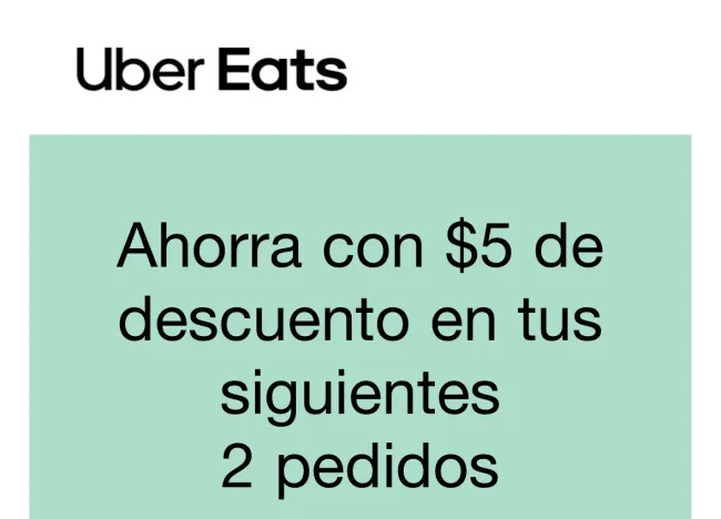 Cupón de descuento de $5 en UberEats