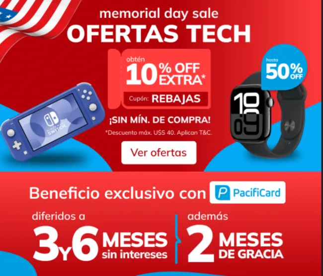 Cupón de 10% de descuento en productos de Tecnología en Tiendamia