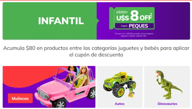 Cupón de $8 de descuento en Tiendamia por el día del niño