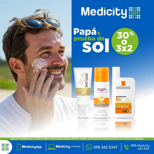 30% de descuento y 3x2 en fotoprotección facial para papá en Medicity junio 2025