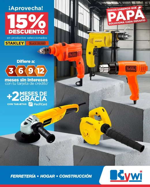 15% de descuento en herramientas Black+Decker y Stanley en Kywi para papá 2025