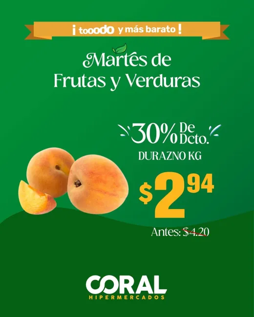 Descuentos del 30% en Frutas y Verduras frescas todos los martes en Coral Hipermercados
