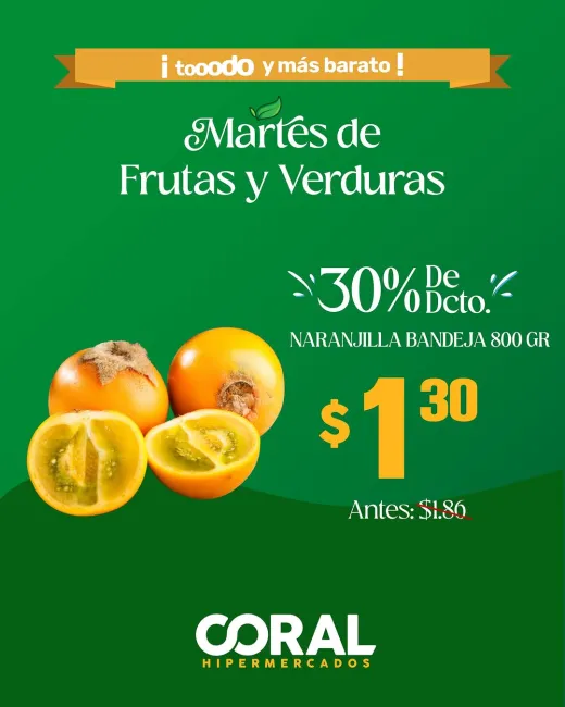 Descuentos del 30% en Frutas y Verduras frescas todos los martes en Coral Hipermercados