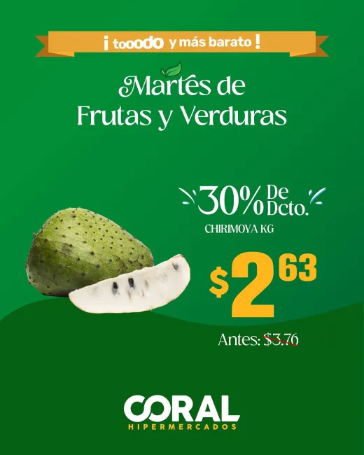 Descuentos del 30% en Frutas y Verduras frescas todos los martes en Coral Hipermercados