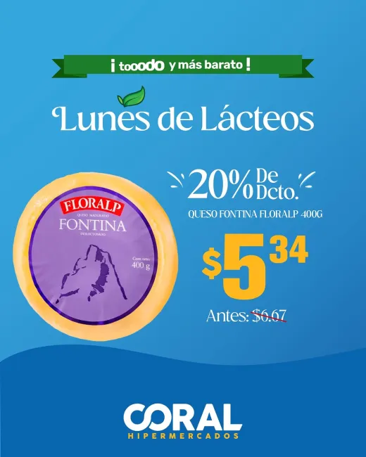 Lunes de Lácteos en Coral: hasta 20% de descuento en quesos, leches y más