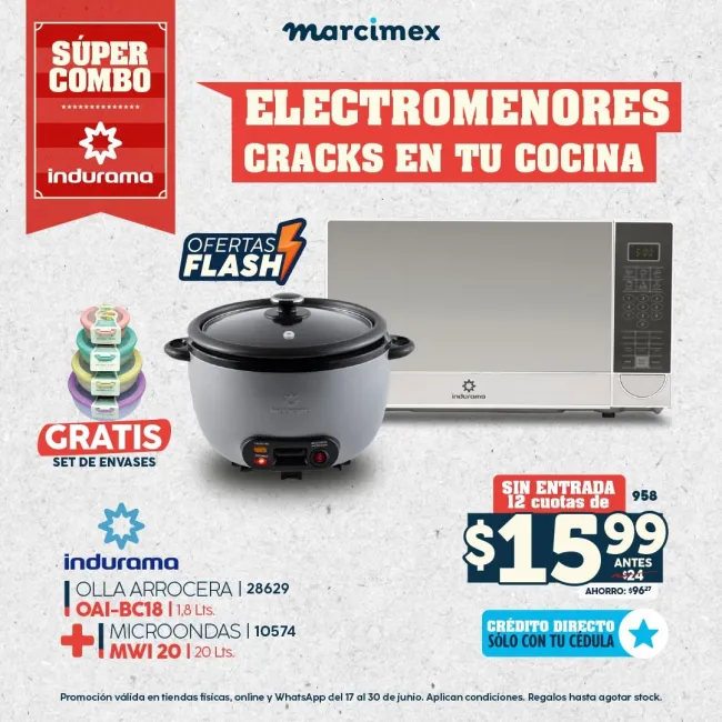 Electrodomésticos Indurama en oferta flash con crédito directo y set de envases gratis