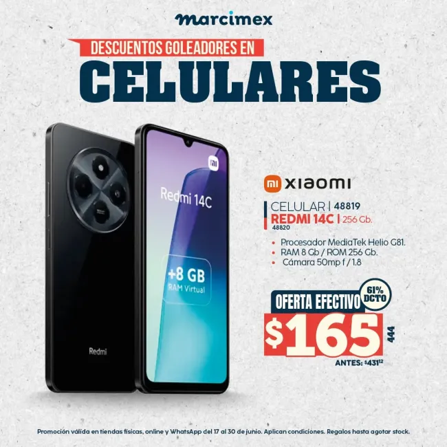 Xiaomi Redmi 14C con 61% de descuento en Marcimex hasta el 30 de junio 2025