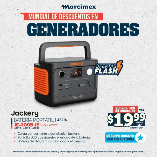 Batería portátil Jackery JE-300AB 293W en promoción exclusiva con crédito directo en Marcimex