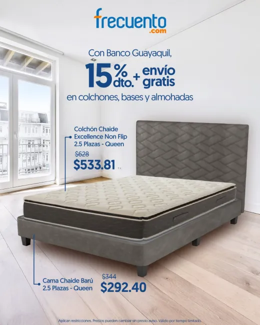 15% de descuento en bases, colchones y almohadas con envío gratis en Frecuento