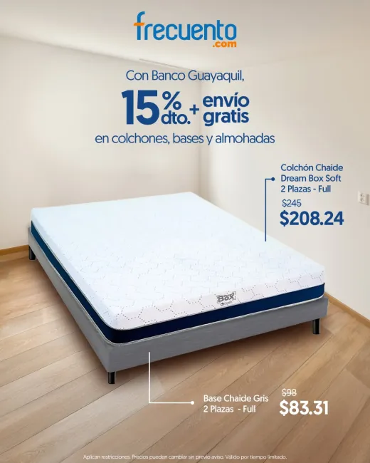 15% de descuento en bases, colchones y almohadas con envío gratis en Frecuento
