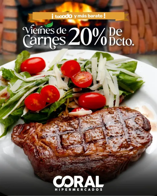 Hasta 20% de descuento en carnes y embutidos todos los viernes en Coral Hipermercados