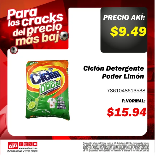 Ciclón Detergente Poder Limon 4.50 kg al 40% de descuento