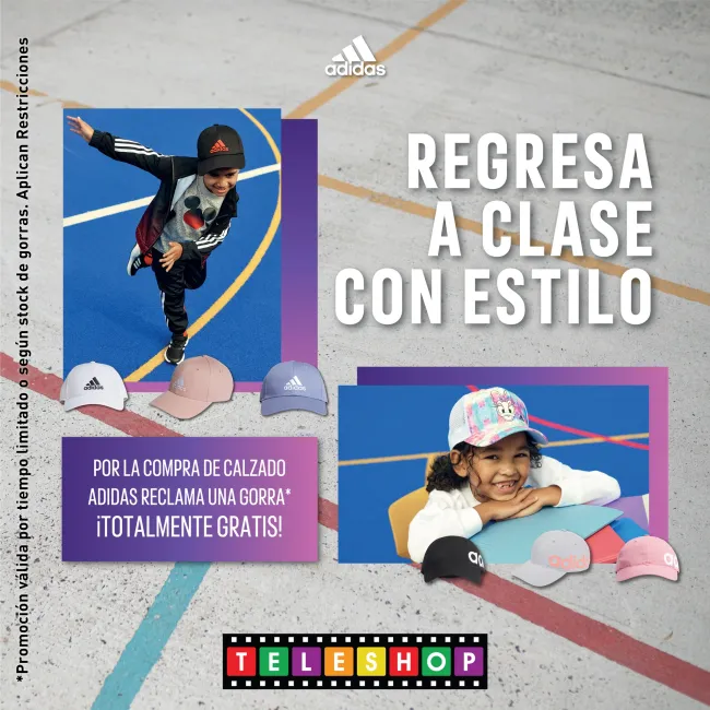 Por la compra de calzado Adidas recibe una gorra gratis