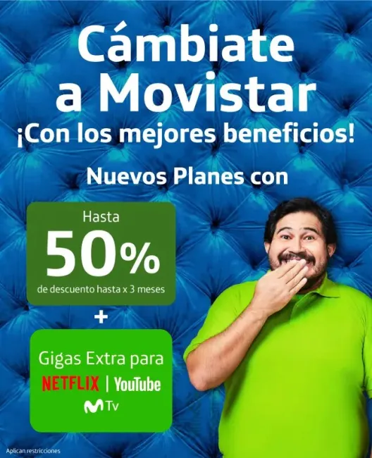 50% de descuento en planes Movistar y datos para Netflix, YouTube premium gratis