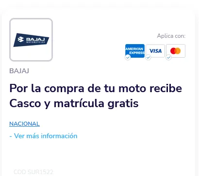 Por la compra de moto Bajaj recibe casco y matrícula gratis